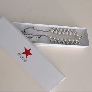 Givency Faux Pearl Necklace, adorned by small pearl and crystal accents.